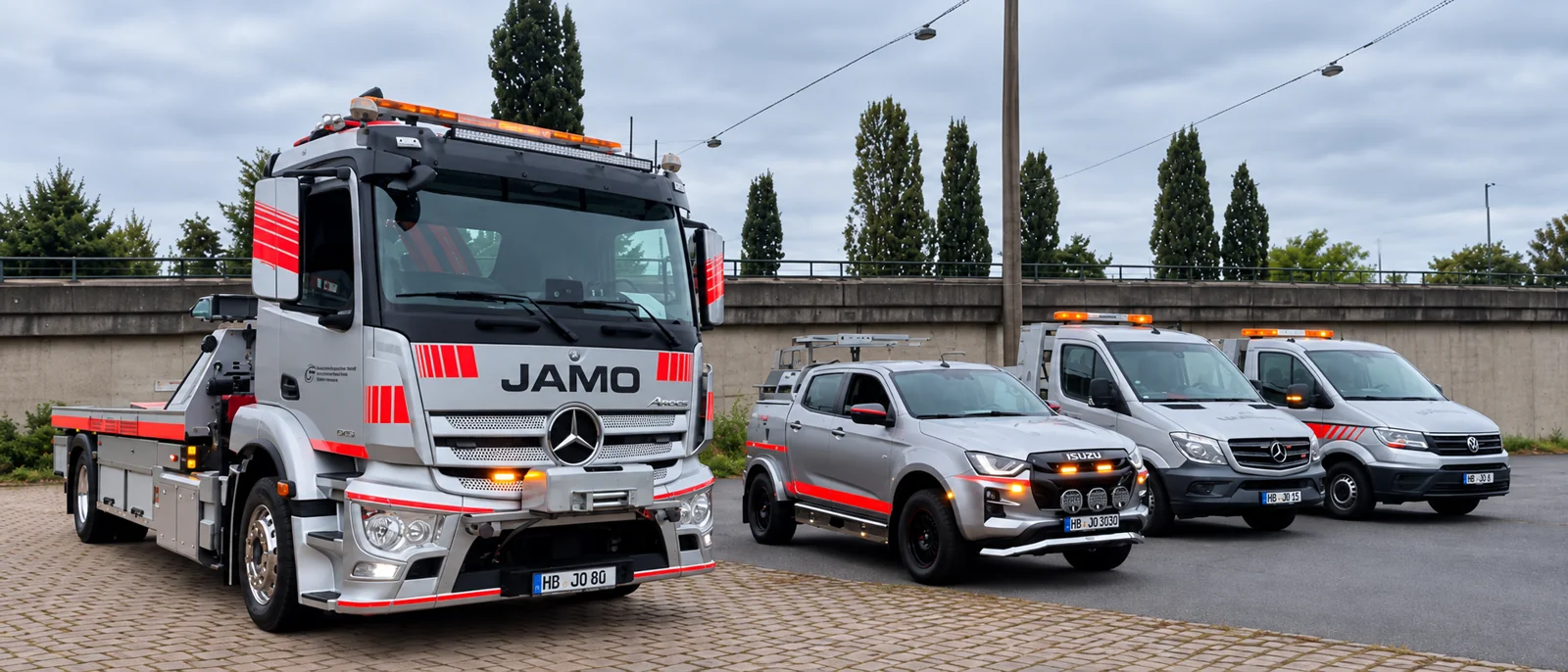 Jamo-Fuhrpark mit Abschlepp- und Pannenhilfsfahrzeugen